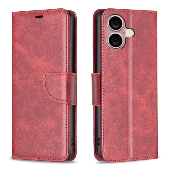 For iPhone 16 Case, Lambskin Texture PU Leather Folio Wallet Cover, Red | iCoverLover Australia