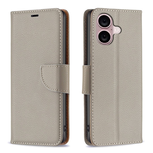 For iPhone 16 Case, Lychee Texture Folio PU Leather Wallet Cover, Grey | iCoverLover Australia