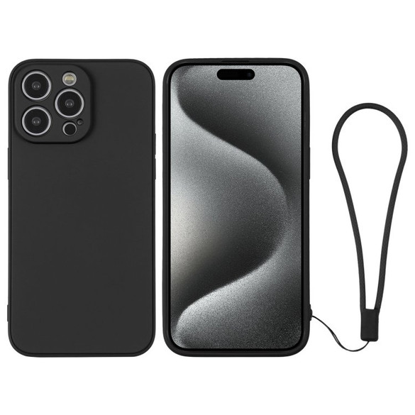 For iPhone 15 Pro Max Case, Silicone Soft Cover, Wrist Strap, Black | iCoverLover Australia