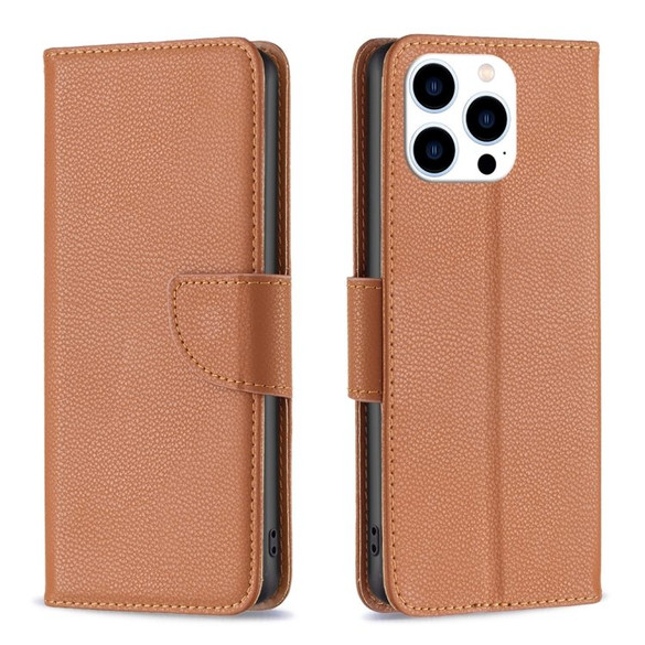 For iPhone 15 Pro Case, Lychee Texture Folio PU Leather Wallet Cover, Brown | iCoverLover Australia