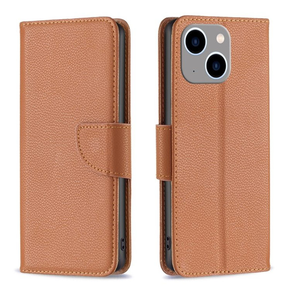 For iPhone 15 Plus Case, Lychee Texture Folio PU Leather Wallet Cover, Brown | iCoverLover Australia