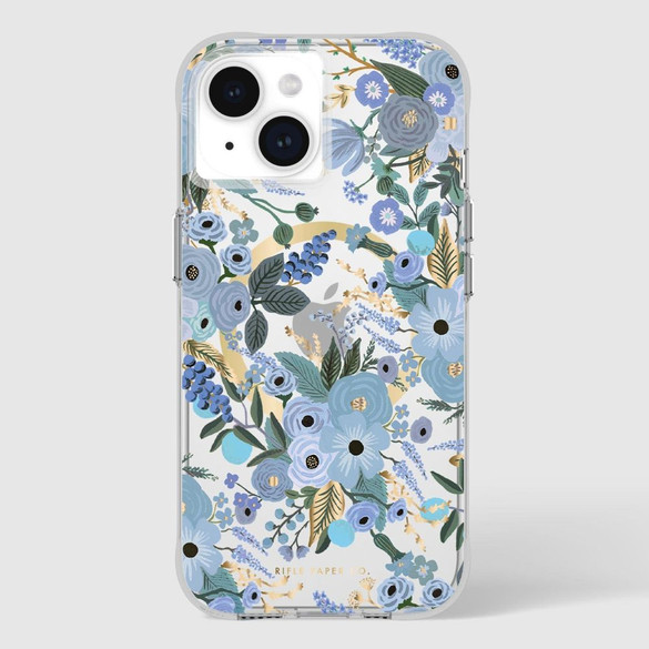For iPhone 15 Plus Case-Mate Rifle Paper MagSafe Cover, Garden Party Blue | iCoverLover Australia