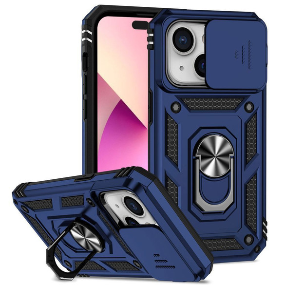 For iPhone 15 Case, Tough, Protective, Slide Camera Cover, Magnetic Ring Holder, Blue | iCoverLover Australia