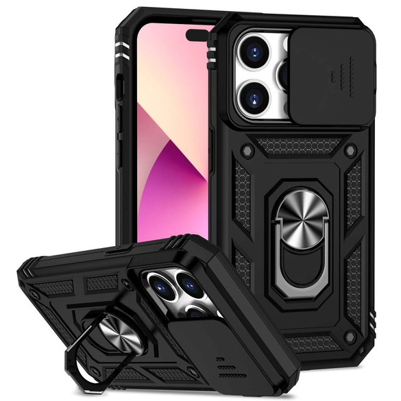For iPhone 15 Pro Max Case, Tough, Protective, Slide Camera Cover, Magnetic Ring Holder, Black | iCoverLover Australia