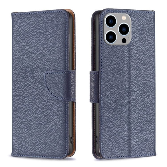 For iPhone 15 Pro Max Case, Lychee Texture Folio PU Leather Wallet Cover, Blue | iCoverLover Australia