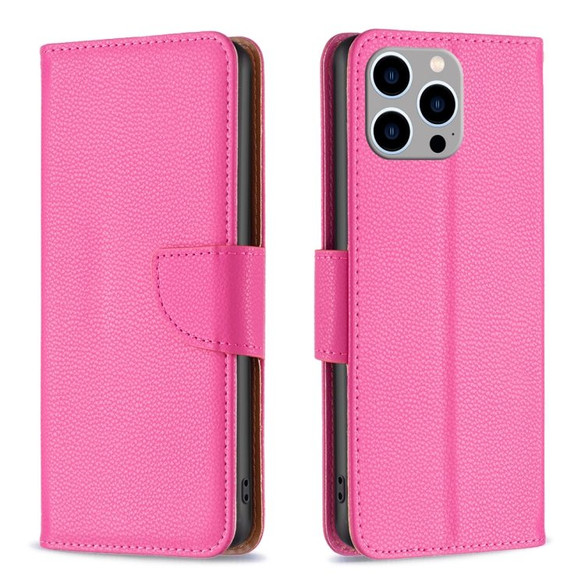 For iPhone 15 Pro Max Case, Lychee Texture Folio PU Leather Wallet Cover, Rose Red | iCoverLover Australia