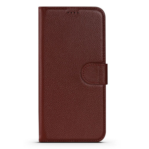 For iPhone 14 Pro Max Case Fashion Cowhide Genuine Leather Wallet Cover Wine Red | iCoverLover Australia