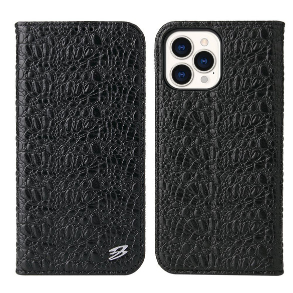 For iPhone 14 Pro Max Case Crocodile Pattern Genuine Cow Wallet Leather Cover Black | iCoverLover Australia