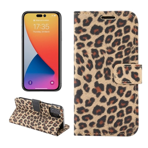 For iPhone 14 Pro Case, Leopard Print PU Leather Wallet Cover, Yellow | iCoverLover Australia