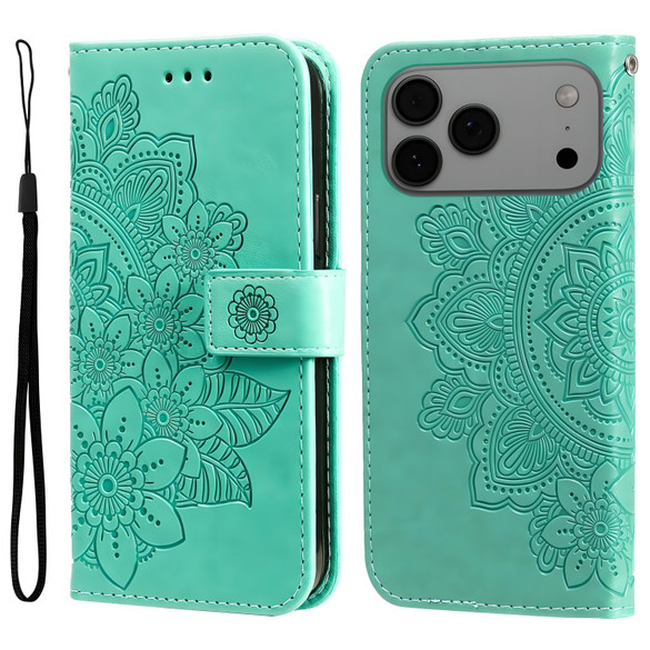 For iPhone 17 Pro Max Wallet Case - Protective Embossed Floral PU Leather Cover, Green | iCoverLover Australia