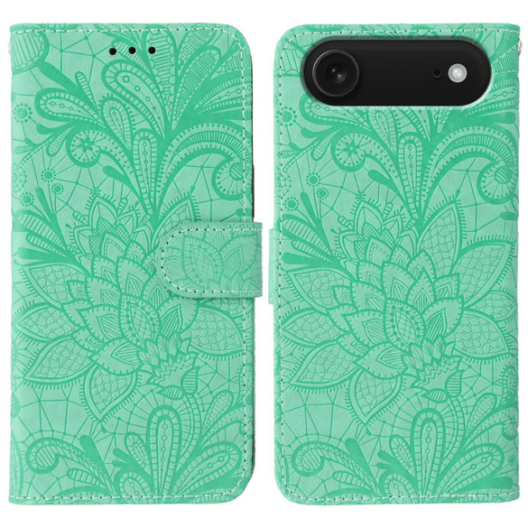 For iPhone Air Wallet Case - Elegant Lace Flower PU Leather Folio Cover, Green | iCoverLover Australia