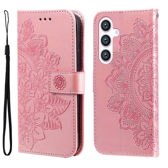 For Samsung Galaxy S24 Case - Embossed Mandala, Folio Wallet PU Leather Cover, Stand, Rose Gold | iCoverLover Australia