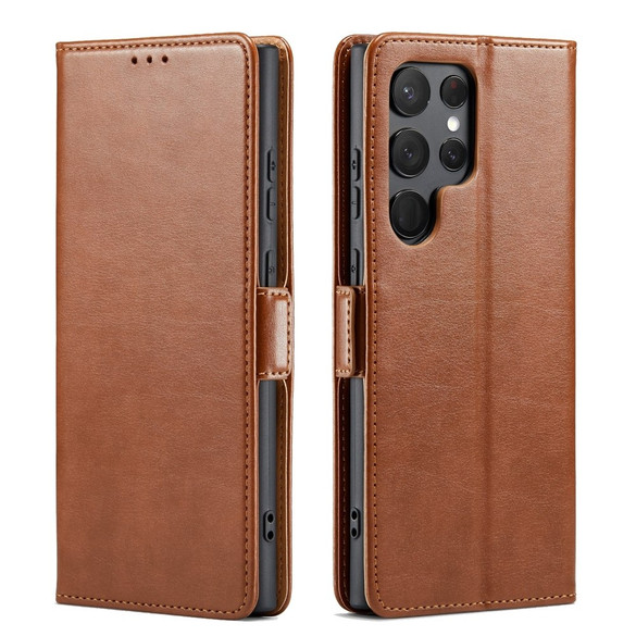 For Samsung Galaxy S23 Ultra Case Leather Flip Wallet Folio Cover Brown | iCoverLover Australia