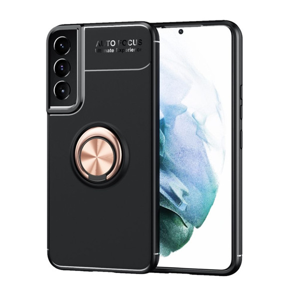 For Samsung Galaxy S22 5G Case Metal Ring Holder Protective TPU Cover, Black+Rose Gold | iCoverLover Australia