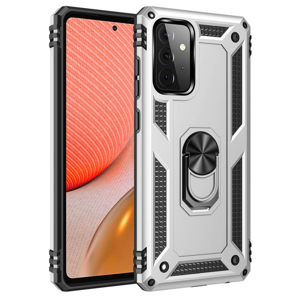 For Samsung Galaxy A72 5G/4G Shockproof TPU + PC Protective Case ,Ring Holder, Silver | iCoverLover Australia
