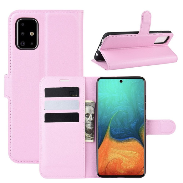 For Samsung Galaxy A71 4G Lychee Folio Protective Case, Kickstand, Wallet, Pink | iCoverLover Australia