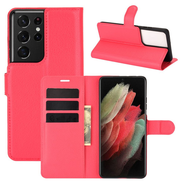 For Samsung Galaxy S21 Ultra Case Lychee Folio Protective PU Leather Wallet Cover, Red | iCoverLover Australia