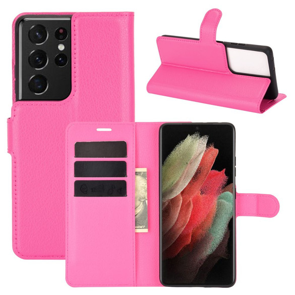 For Samsung Galaxy S21 Ultra Case Lychee Folio Protective PU Leather Wallet Cover, Rose Red | iCoverLover Australia