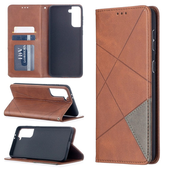 For Samsung Galaxy S21+ Plus Case Rhombus Texture Folio Magnetic PU Leather Cover, Wallet & Kickstand, Brown | iCoverLover Australia