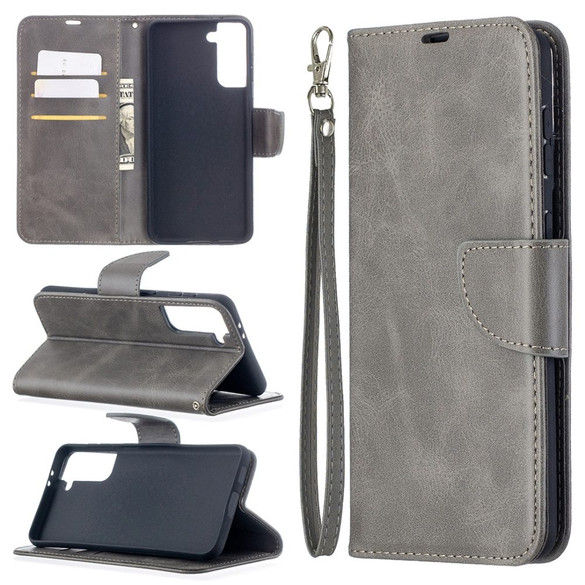 For Samsung Galaxy S21+ Plus Case Lambskin Texture Folio PU Leather Cover, Wallet, Kickstand & Lanyard, Grey | iCoverLover Australia
