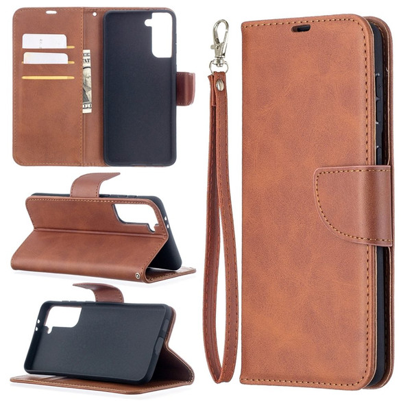 For Samsung Galaxy S21+ Plus Case Lambskin Texture Folio PU Leather Cover, Wallet, Kickstand & Lanyard, Brown | iCoverLover Australia