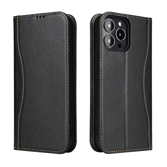 For iPhone 14 Pro Case Fierre Shann Genuine Cowhide Leather Wallet Cover Black | iCoverLover Australia