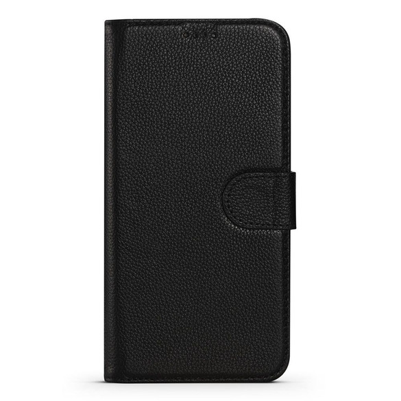 For iPhone 14 Pro Case Fashion Cowhide Genuine Leather Wallet Cover Black | iCoverLover Australia