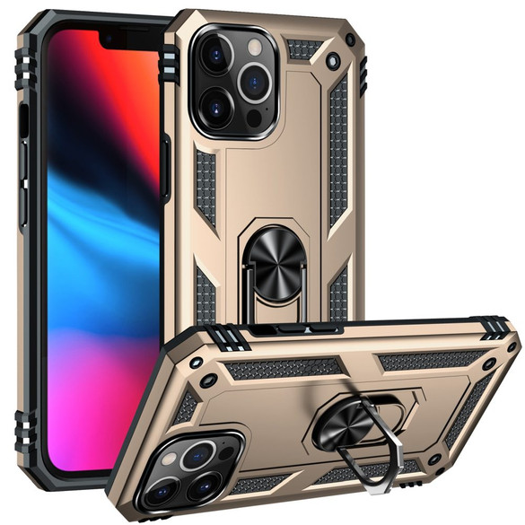 For iPhone 13 Pro Max Case, Protective Shockproof TPU/PC Cover, Ring Holder, Gold | iCoverLover Australia