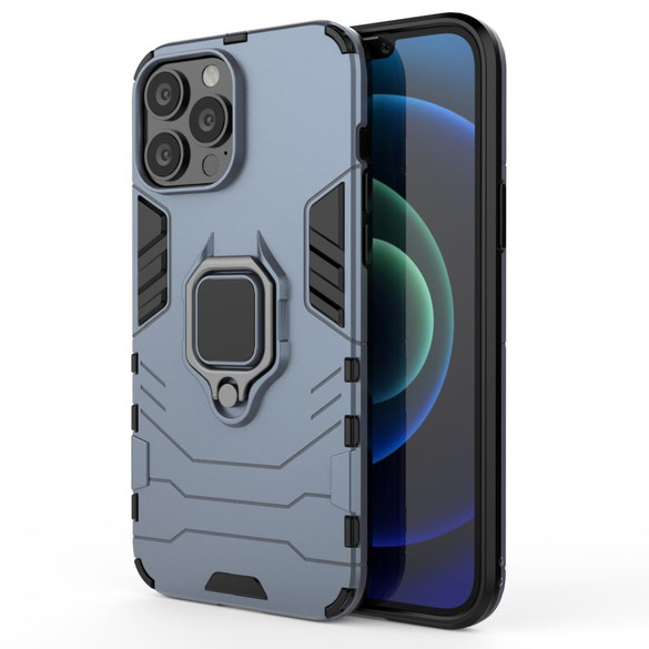 For iPhone 13 Pro Max Case, Shockproof PC/TPU Protective Cover with Magnetic Ring Holder, Navy Blue | iCoverLover Australia