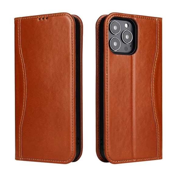 For iPhone 13 Pro Case Brown Fierre Shann Genuine Cowhide Leather Wallet Cover | iCoverLover Australia