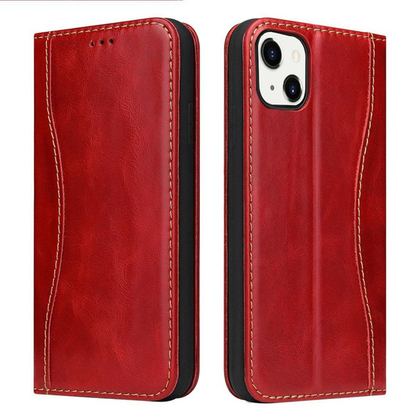 For iPhone 13 Mini Case Red Fierre Shann Genuine Cowhide Leather Wallet Cover | iCoverLover Australia