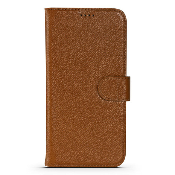 For iPhone 13 Pro Case Fashion Cowhide Genuine Leather Wallet Cover Brown | iCoverLover Australia