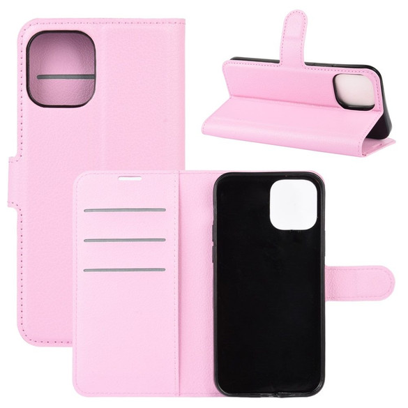 For iPhone 12 mini Case Lychee Texture Folio PU Protective Case , Holder & Card Slots & Wallet, Pink | iCoverLover Australia