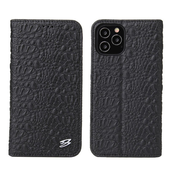 For iPhone 12 Pro Max (6.7in) Case, Fierre Shann Crocodile Pattern Genuine Cow Wallet Leather Cover, Black | iCoverLover Australia
