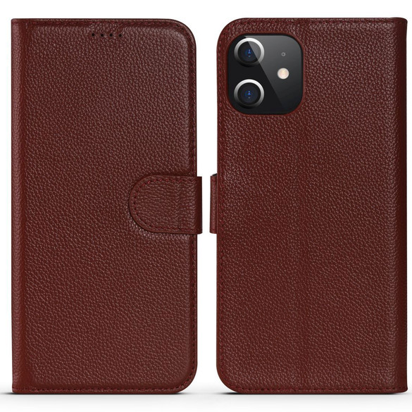 For iPhone 12 Pro Max (6.7in) Case Fashion Cowhide Genuine Leather Wallet Cover Red | iCoverLover Australia