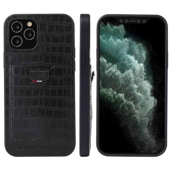 For iPhone 12/12 Pro (6.1in) Case, Crocodile Pattern PU Leather Card Slot Cover Black | iCoverLover Australia