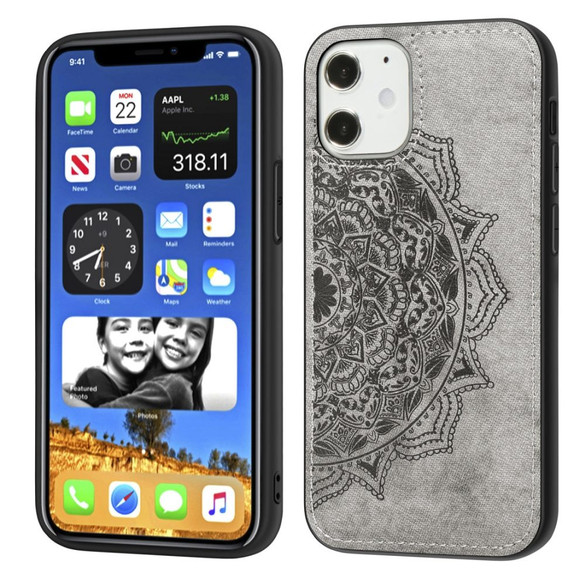 For iPhone 12 mini Case Mandala Cloth Cover PC + TPU,Magnetic Function and Hand Strap, Grey | iCoverLover Australia