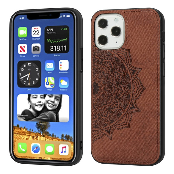 For iPhone 12/12 Pro 6.1in Mandala Cloth Cover PC + TPU,Magnetic Function and Hand Strap, Brown | iCoverLover Australia