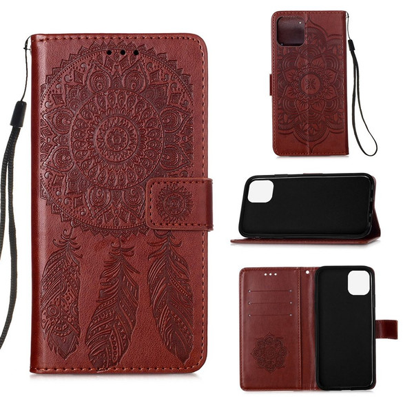 For iPhone 12 Pro Max Case Dream Catcher Printing Folio PU Leather Case,Holder, Card Slots, Wallet, Lanyard, Brown | iCoverLover Australia