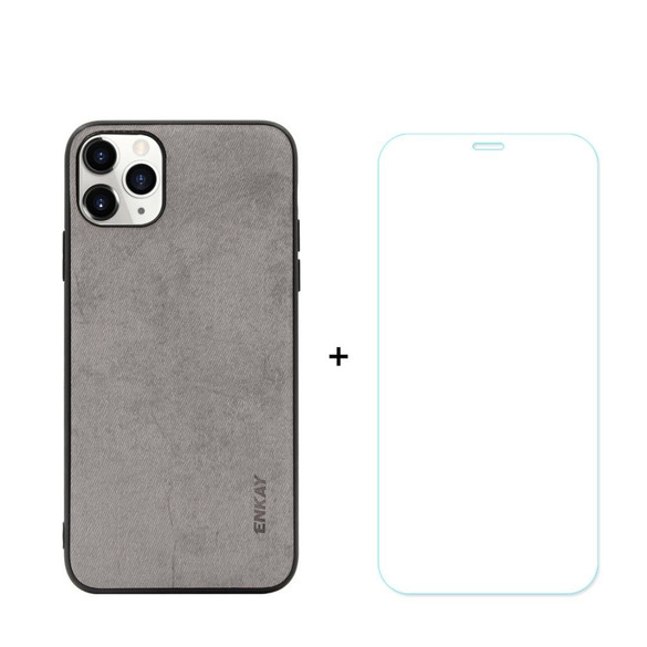 For iPhone 11 Pro Max Case Fabric Texture Grey Cover & Tempered Glass Screen Protector | iCoverLover Australia