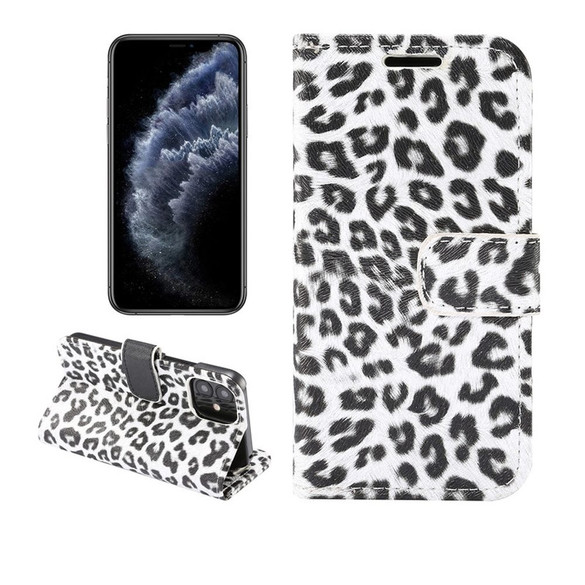 For iPhone 12 mini Case Leopard Print Pattern Folio PU Leather Case,Card Slot and Holder, White | iCoverLover Australia