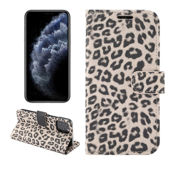 For iPhone 12/12 Pro Case Leopard Print Pattern Folio PU Leather Case,Card Slot and Holder, Gray | iCoverLover Australia