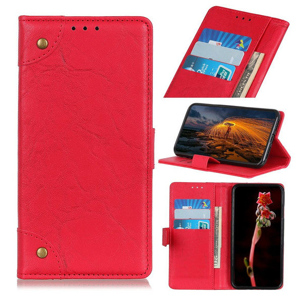 For iPhone 12/12 Pro Case Copper Buckle Retro Wild Horse Texture Folio PU Leather Case Wallet, Red | iCoverLover Australia