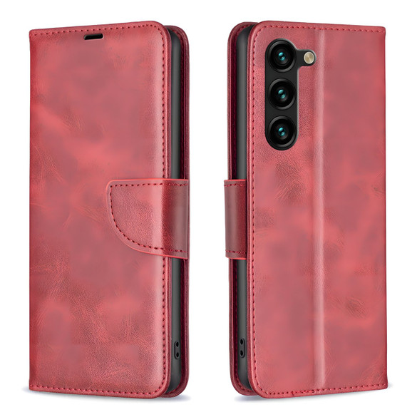 For Samsung Galaxy S25+ Plus Case - Lambskin Texture, Folio PU Leather Wallet Cover with Card Slots, Lanyard, Red | iCoverLover Australia