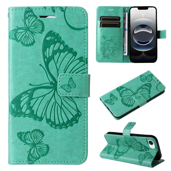 For iPhone 17e Folio PU Leather Case – Butterfly Embossed for Stylish Protection & Card Storage, Green | iCoverLover.com.au