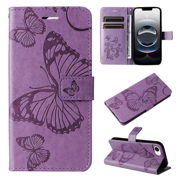 For iPhone 17e Folio PU Leather Case – Butterfly Embossed for Stylish Protection & Card Storage, Purple | iCoverLover.com.au