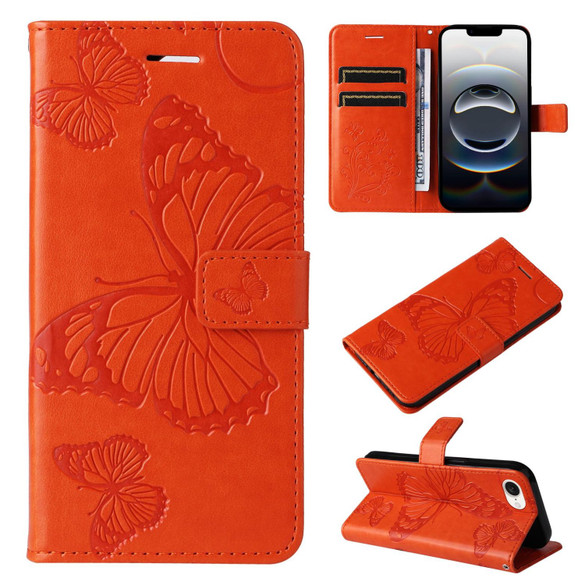 For iPhone 17e Folio PU Leather Case – Butterfly Embossed for Stylish Protection & Card Storage, Orange | iCoverLover.com.au