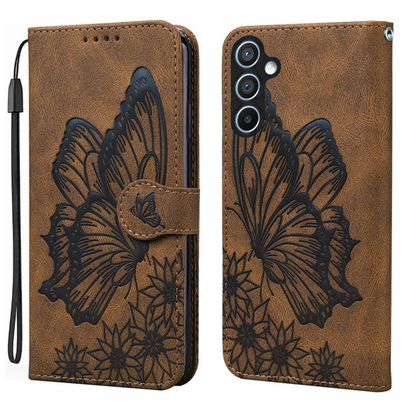 For Samsung Galaxy A57 5G Case | Retro Embossed Butterfly PU Leather Wallet Cover, Brown | iCoverLover Australia