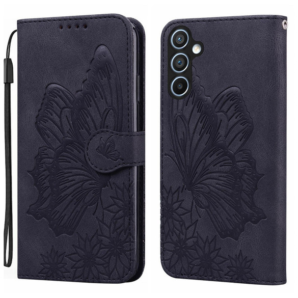 For Samsung Galaxy A57 5G Case | Retro Embossed Butterfly PU Leather Wallet Cover, Black | iCoverLover Australia