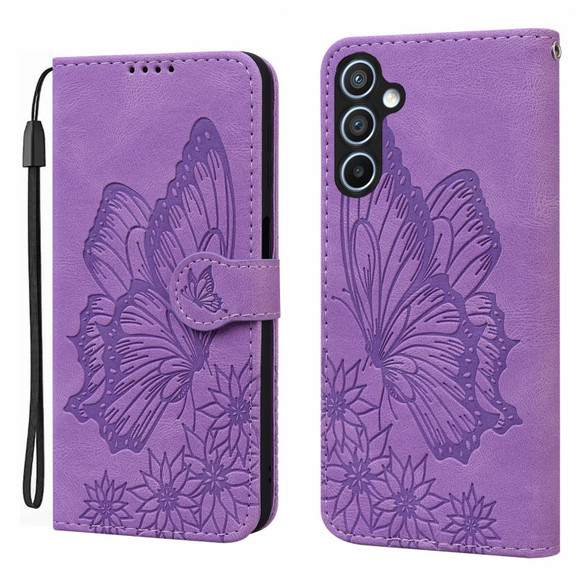 For Samsung Galaxy A57 5G Case | Retro Embossed Butterfly PU Leather Wallet Cover, Purple | iCoverLover Australia